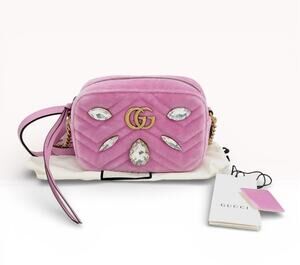 Gucci Pink Velvet Matelasse Marquise Mini GG Marmont LIMITED EDITION Bag